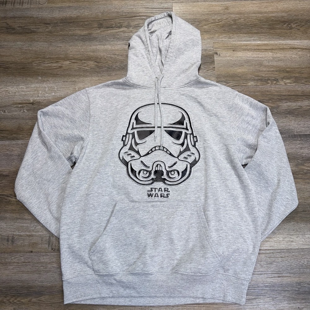 Star Wars Stormtrooper Helmet Graphic Pullover Hoodie Mens Large Gray Logo